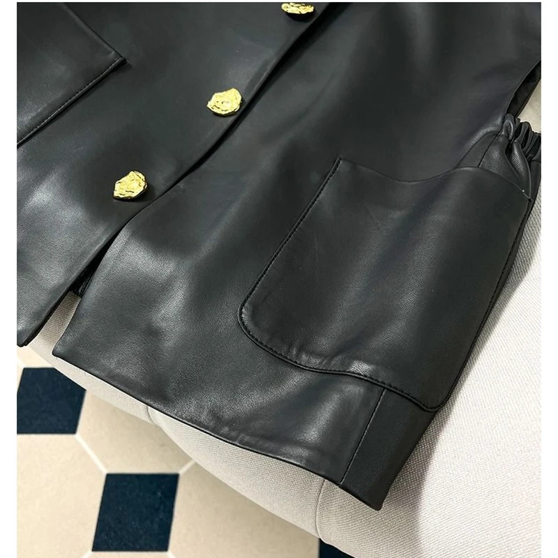 Spring Autumn New High-End Temperament Light Luxury Leather Vest Fashion Design Solid Color Cardigan Jacket Women's Vest Coat 2