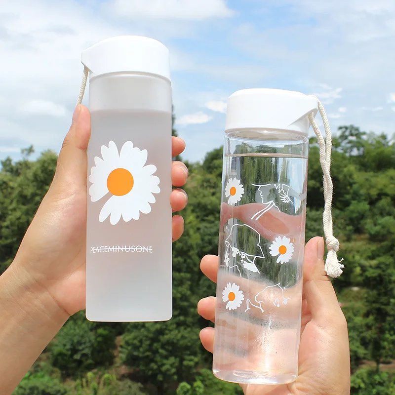420ml Cute Water Bottles Daisy Plastic Transparent Bottle Outdoor