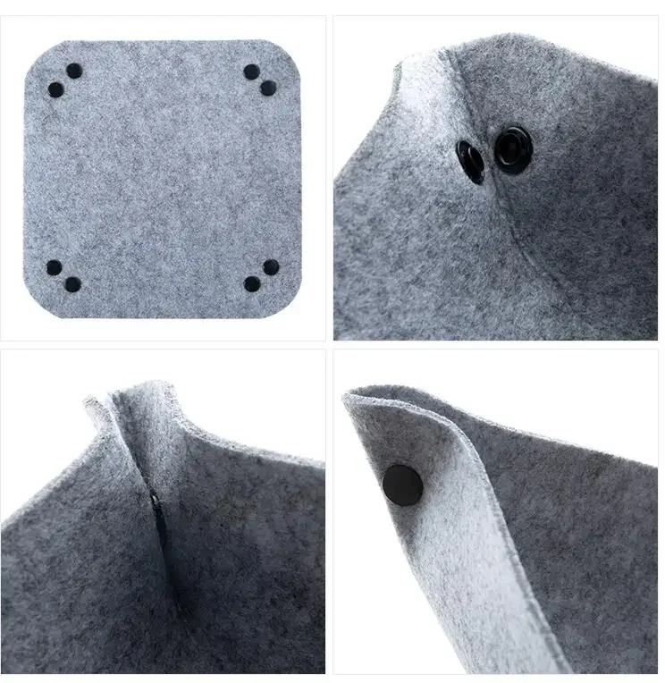 Foldable Felt Storage Tray Bin, Multi-Purpose Desktop Organizer for Office Home, Grey Pink Collapsible Storage Box