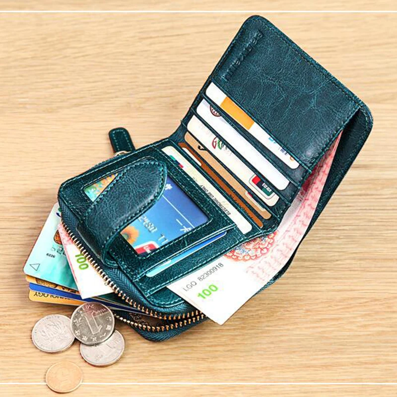 Anti RFID Women Coin Purse Genuine Leather Small Wallet for Girl Birthday Gifts
