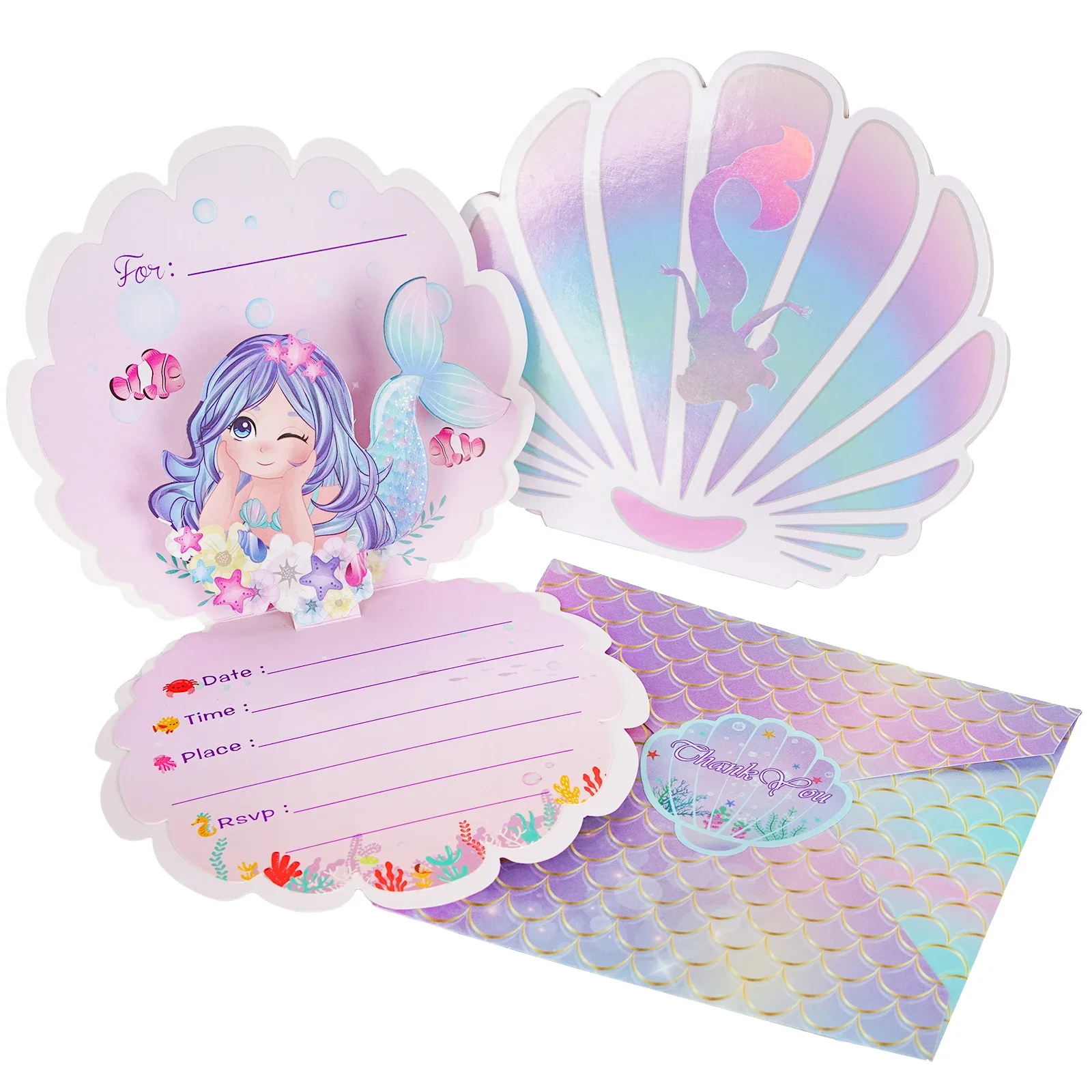 Greeting Cards Mermaid Birthday Invitations 3D Pearlescent