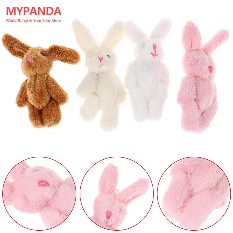 

5pcs 6cm Soft Mini Joint Rabbit Pendant Plush Bunny For Key Chain Bouquet Toy Doll DIY Ornaments Gifts 4colors