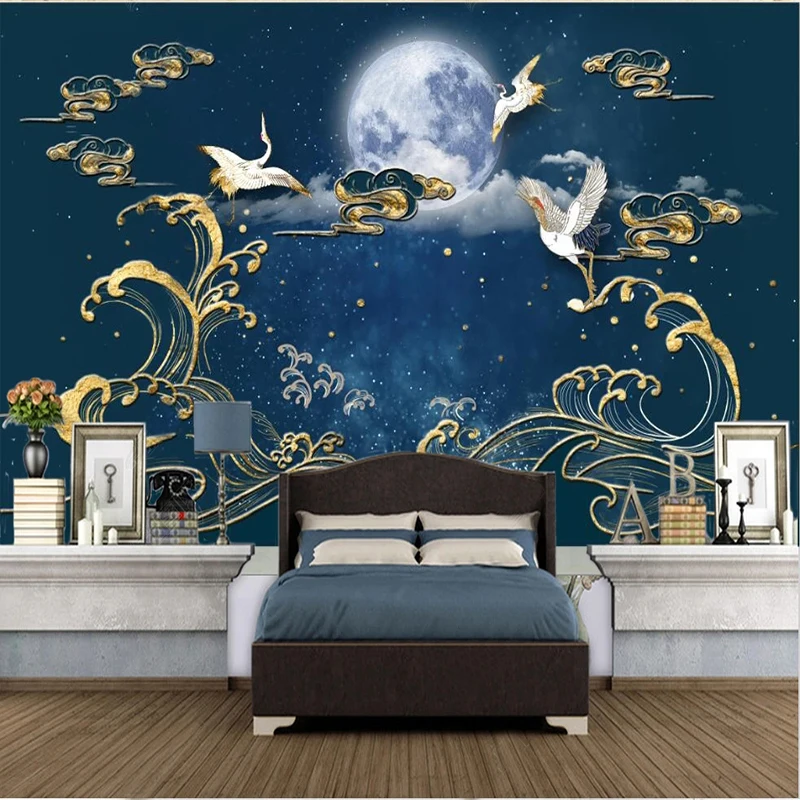 

Custom Waterproof Wallpaper Chinese Tide Wave Crane Scenery Mural Living Room Kid's Bedroom Bedroom Sofa Decor 3D Wall Sticker