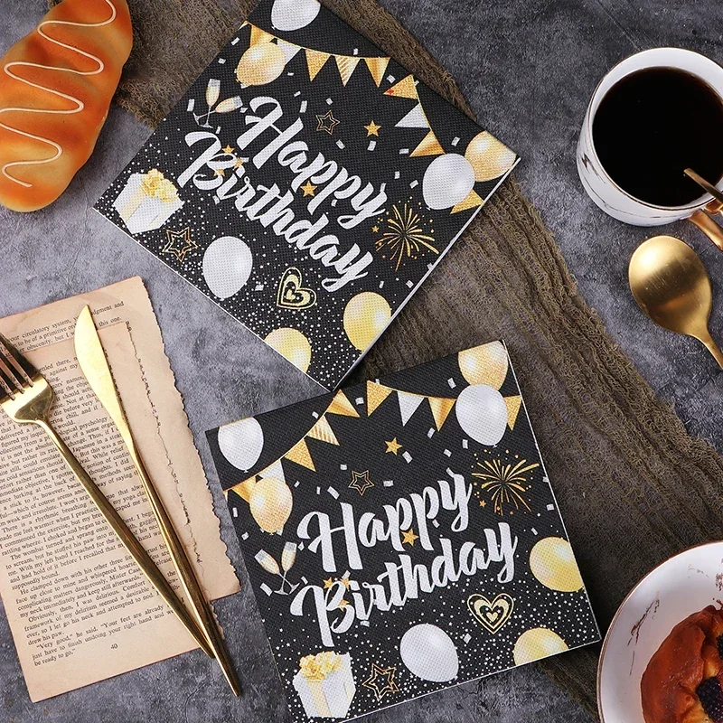 Birthday Party Napkins 20pcs Pink Printing Colorful Balloon Printing Paper Happy Birthday Paper Black Blue