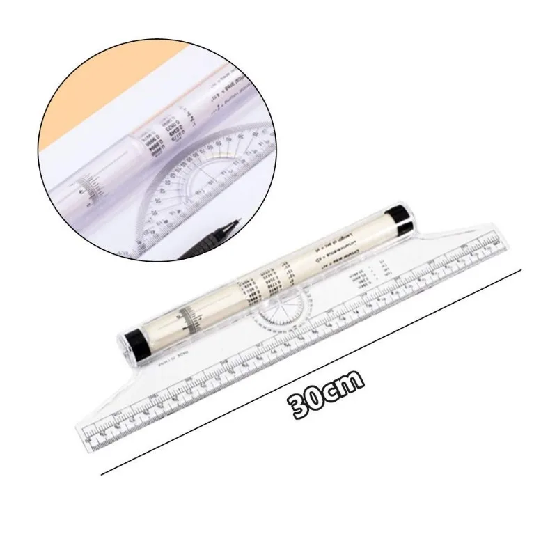 15cm 30cm 다기능 드로잉 도구 롤 드로우 룰러 미터법 롤링 룰러 투명 평행 롤링 룰러 각도 라인 룰러