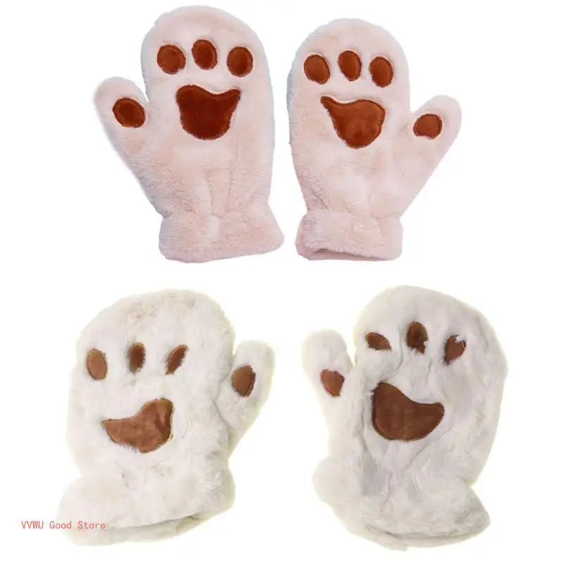 

for Cat Kitten Full Finger Thick Faux Fur Plush Gloves for Girls