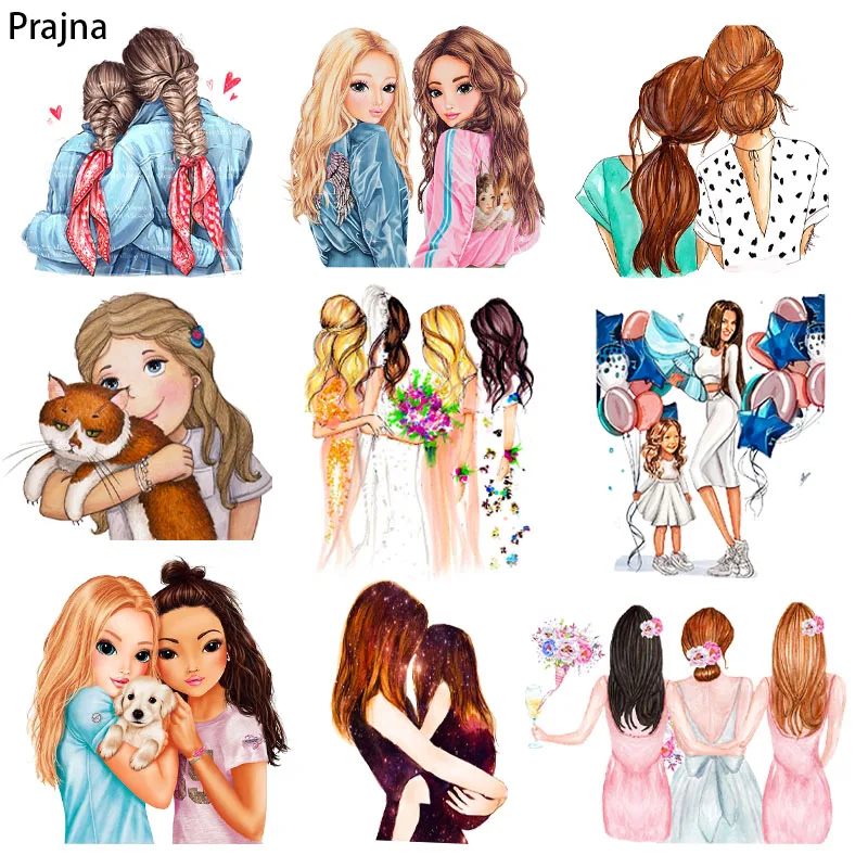

Prajna Child Mother Heat Thermal Transfer Fashion Girl Iron-On Transfers For Clothing DIY Cartoon Parent-Child Clothes Applique