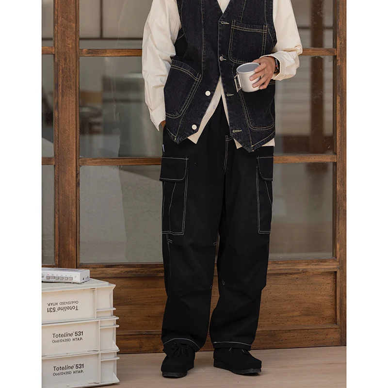 

LAPPSTER-Youth Baggy Straight Cargo Pants Y2k Streetwear Overalls Harajuku Fashion Joggers Stacked Pants Work Vintage Sweatpants