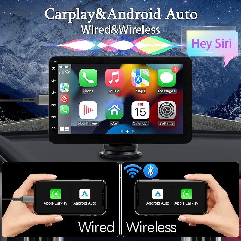 SINOVCLE 7" Portable Wireless Carplay Android Auto Car Radio Multimedia Player IPS Touch Screen AUX USB Bluetooth Mirror Link S3073f3e4f71e447aabd0d96457a07d68B
