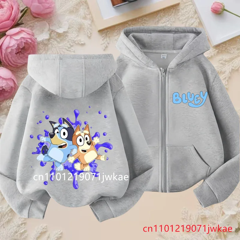 Blueys Bingo 키즈 코트 봄 가을 패션 캐주얼 후드 티셔츠 소년 소녀 귀여운 애니메이션 지퍼 긴 소매 생일 선물