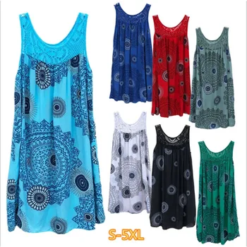 Women's clothing summer sleeveless camisole dress lace print sleeveless large swing loose sexy dress long skirt plus size 1