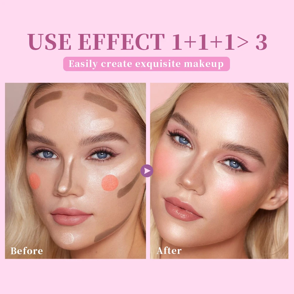 QIBEST Liquid Blush Stick with Cushion Natural Liquid Contouring for Face Blusher Pigment Lasting Cheek Tint Cream Blush Makeup