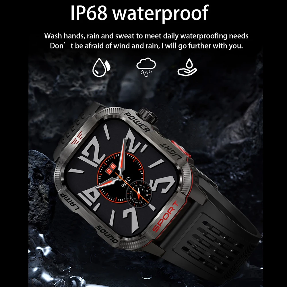 New Global Smartwatch 2.01 Inch 600mAh Large Battery LED Light Compass Men Outdoor Sport Watch Voice Assistant Wireless Call