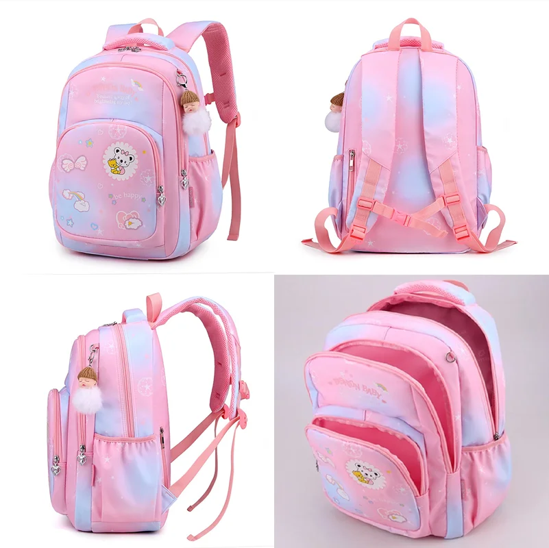Girls Princess Gradient Pink Rainbow Bow Students School Bags New Children Sweet Fashion Cartoon Large Capacity Backpacks Hot