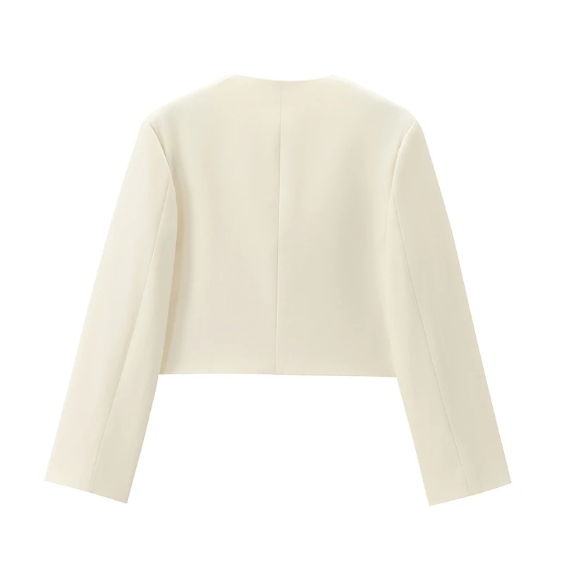 Description Picture 5 of itemWomen Cropped Jacket Fashion O Nack Long Sleeve Single Breasted Fake Pockets 2024 New Autumn Female High Street Short Outerwear