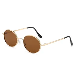 Vintage Polygon Metal Frame Luxury Sunglasses with UV400 Protection (1104 Brown)