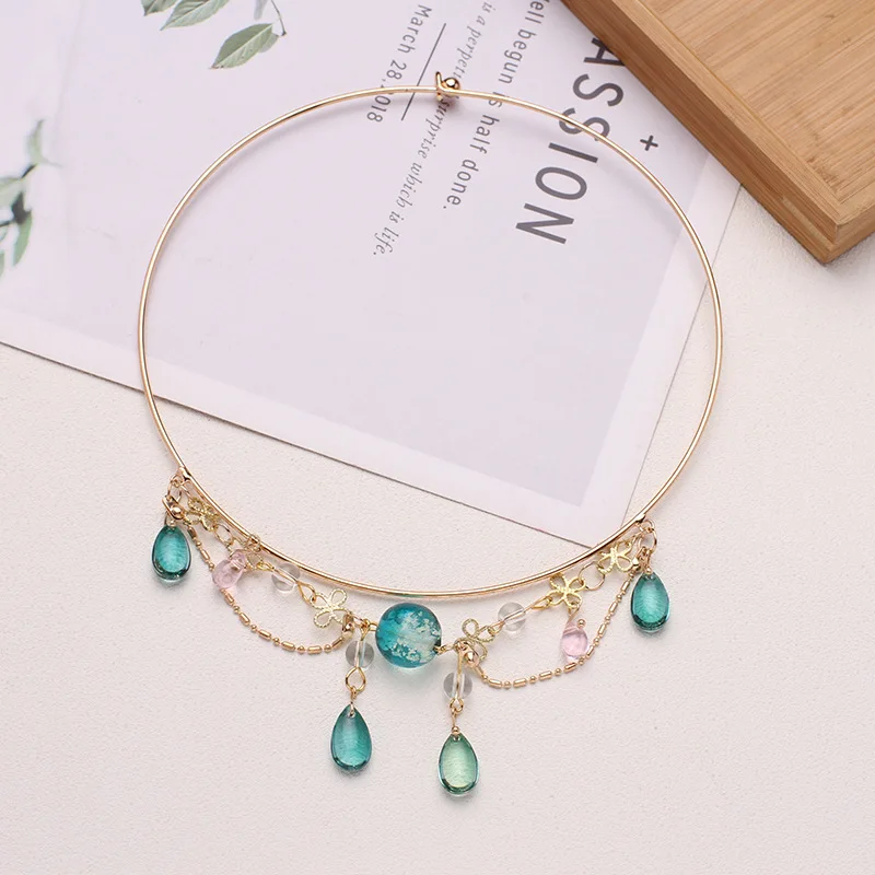 

Hanfu Collar Necklace Wreaths Blue luminous Retro Classical Necklace Women Man Gift