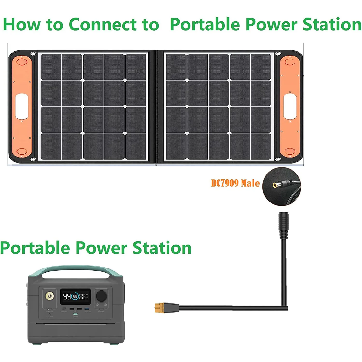 DC 8mm Female /DC7909 ToXT60 Female Connectors Adapter Connect Solar Panel for Lipo Battery Pack Compatible Portable Power Stati
