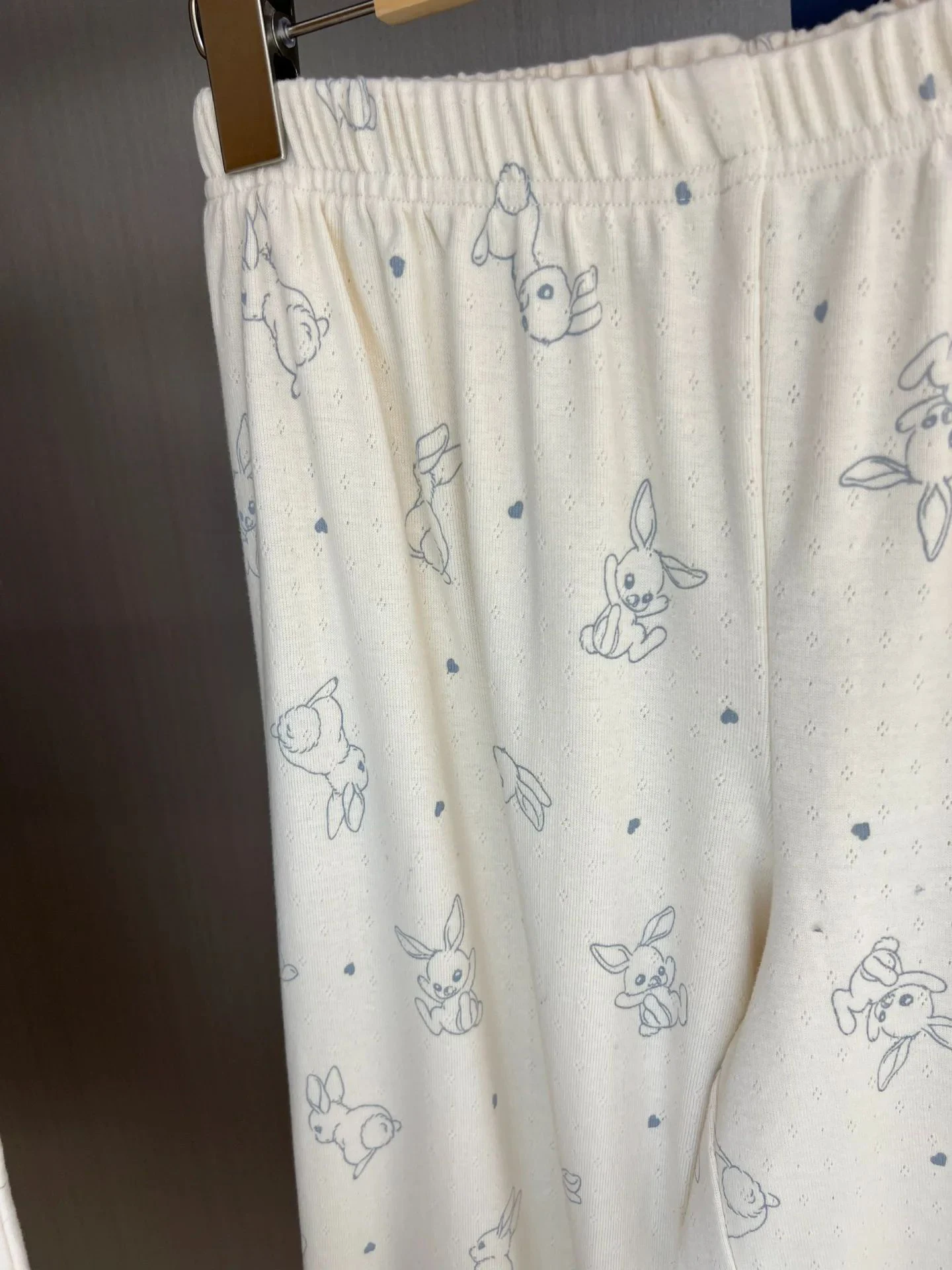 Sweet Rabbit Print T-shirt Pant Sets Women Summer O-neck Slim Tee Eyelet Straight Long Pants Casual Soft Cotton Home Pajama Set 5