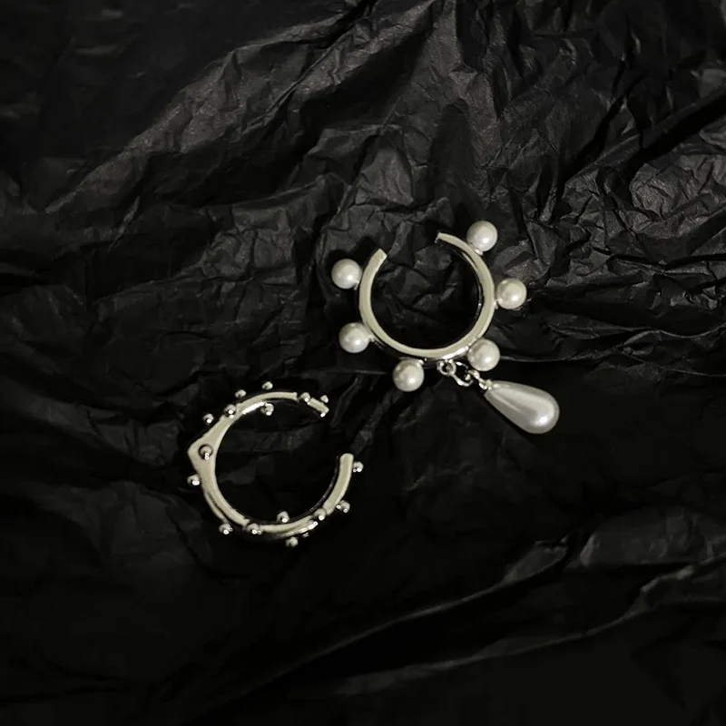 Y2k Pearl Ear Hoop Earrings New Ear Clips Without Holes Female