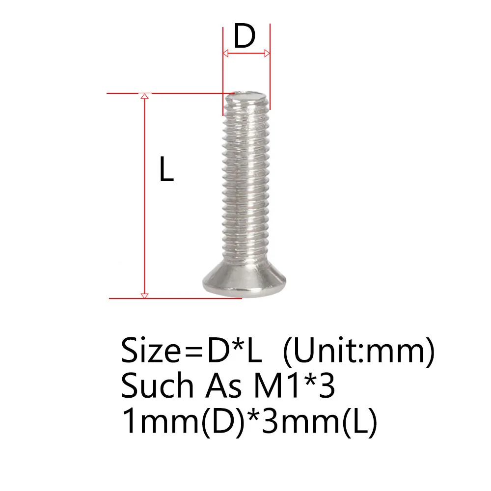 Metric Threaded Flat Philllips Small Screws Eyeglasses Watch Bolts Countersunk Stainless Steel Spectacle Screw M1 M1.4 M1.6 M2