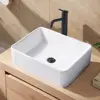 Rectangular Ceramic Vessel Sink 16"X12" White Bathroom Farmhouse European Modern Style Above Counter Easy Install Clean Smooth 4