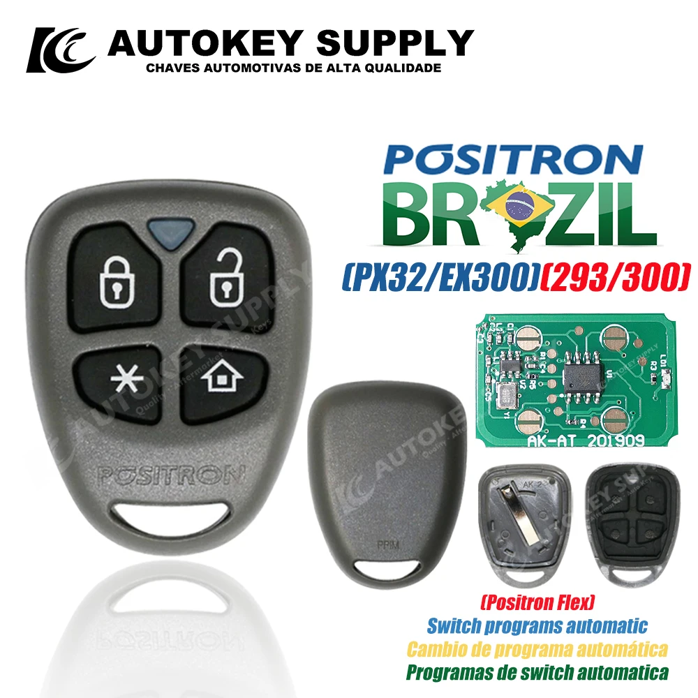 AutokeySupply AKBPCP168AT AKBPCP123AT Remote Key Alarm System PX46-Double Program (293/300) For Brazil Positron Flex car remote key car key