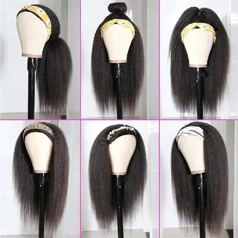 Kinky Straight Headband Wig Human Hair Glueless Full Machine Made Raw Indian Yaki straight Human Hair Wigs For Women Easy to Go - Image 3