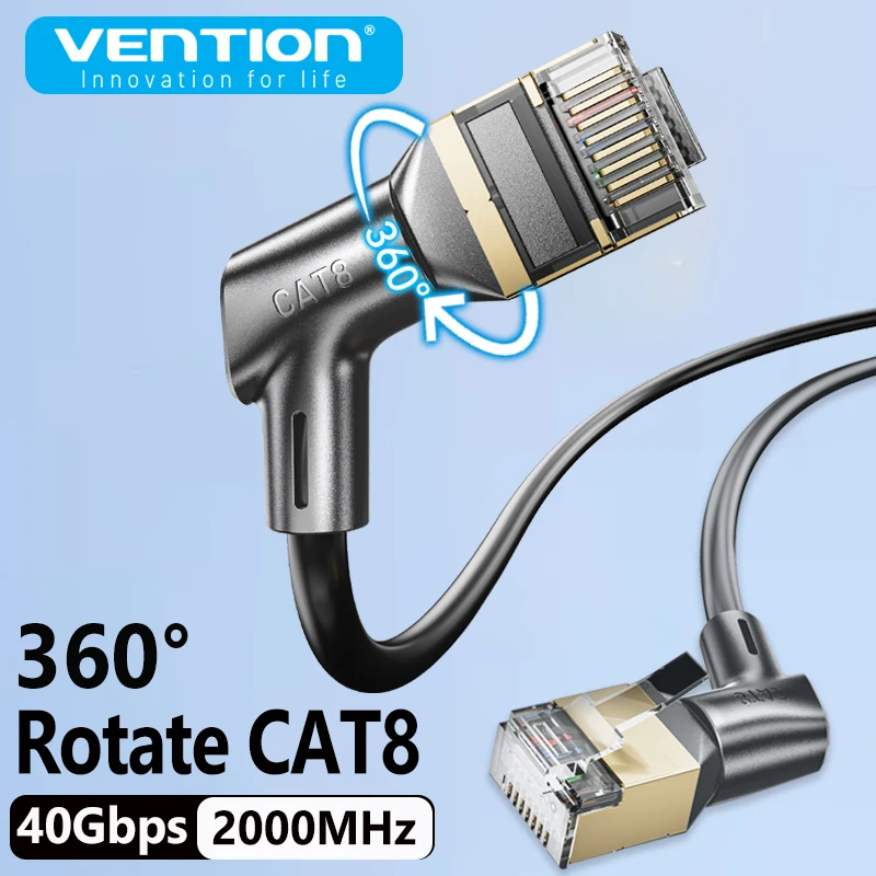 Vention Nouveau! 360 °   Câble Ethernet rotatif CAT8, 40Gbps, 2000MHz, cordon Lan à Double bouclier pour ordinateurs portables, routeur PS 4, câble RJ45