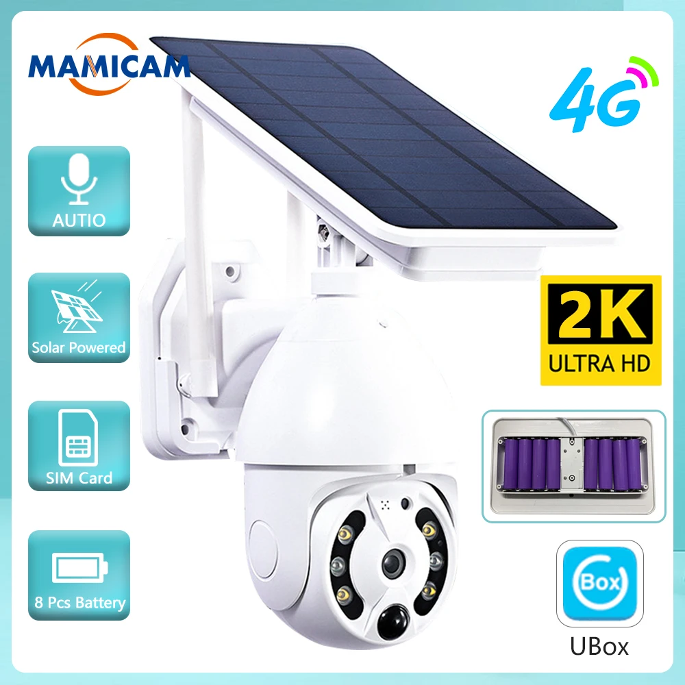 4G SIM Card Solar Camera 4MP 2K IP WIFI Surveillance Cameras Outdoor Security Protection Low Power PIR Motion 8PCS 18650 Battery