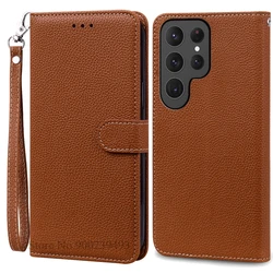Leather Wallet Flip Case | Luxurious Book Cover Coque s for Samsung S25Ultra (Brown - Strap)