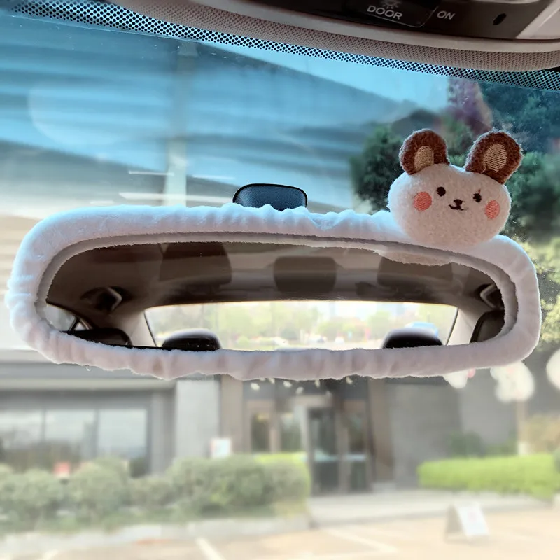 Adorable elf Car Rearview Mirror Cover Cute Creative Korean Character Mirror Cartoon Reversing Decoration Female