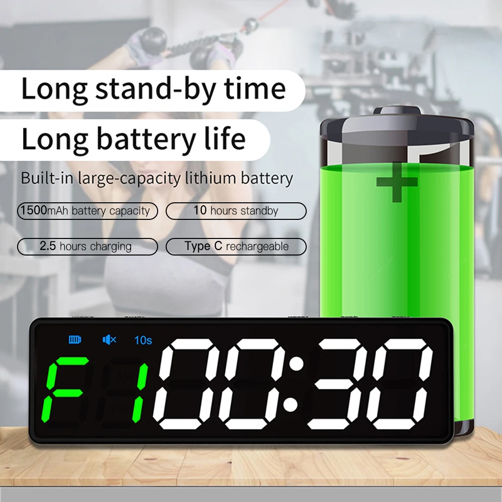 Portable Gym Timer Interval Timer Workout Fitness Clock Countdown/UP/Stopwatch Magnetic & USB Rechargable 4 Types 2