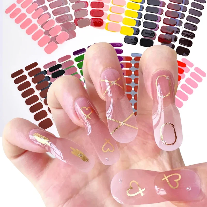 

DIY Semi Cured Gel Nail Stickers Long-Lasting Solid Color Nail Strips Patch Slider Sticker Full Cover Decal Nail Manicure Patch