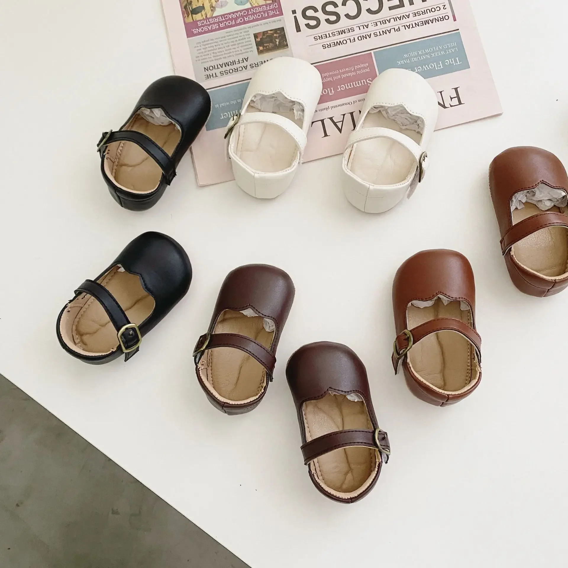 3318A Ins Baby Shoes Autumn 0-2 Years Old Baby Retro Style Small Leather Shoes Baby Girl Soft Bottom Anti-slip Shoes 2