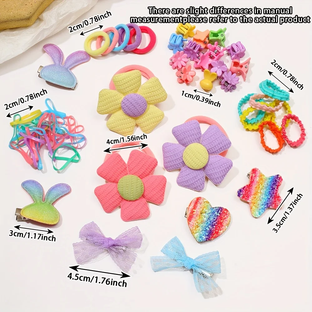 686개 여아용 헤어 액세서리, 혼합 색상, 고탄성. 일상 및 파티용으로 적합하며, 이상적인 선물 (상자 없음)