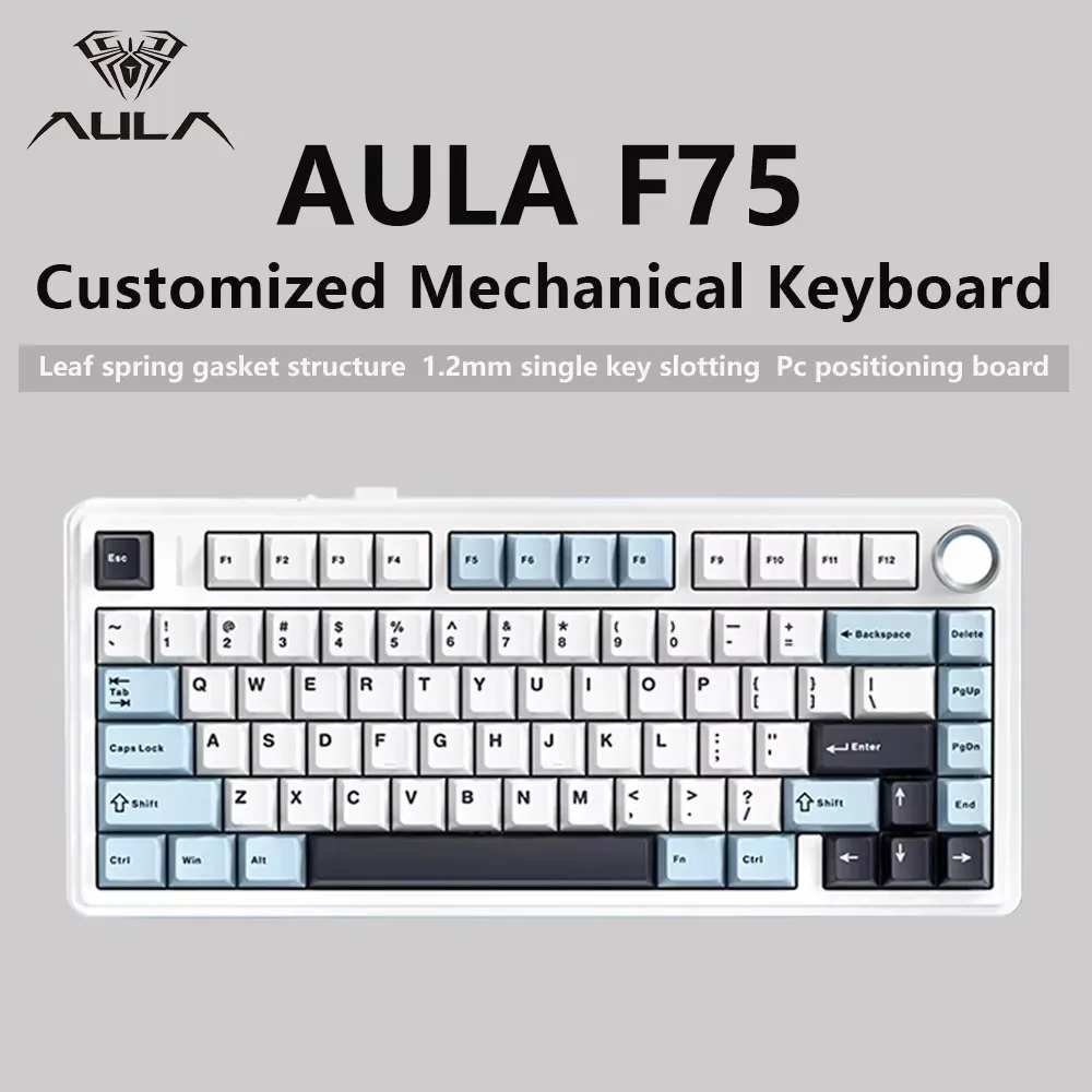 AULA F75 커스텀 75% 기계식 게이밍 키보드 풀키 핫스왑 3가지 모드 2.4G 블루투스 유선 RGB 백라이트 장시간 사용 가능