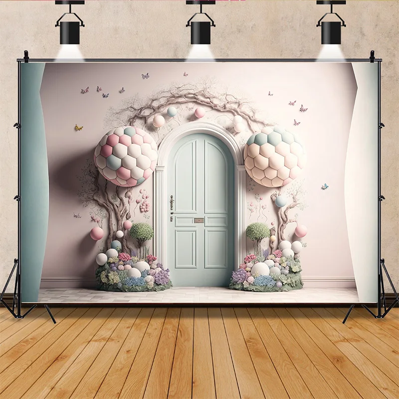 

SHENGYONGBAO Easter Scene For Photo Studio Background Celebrations Spring Eggs Rabbits Doors Photography Backdrops Props FR-15