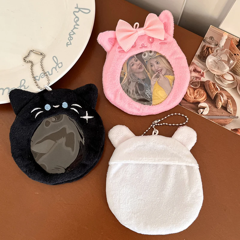 New Cartoon Cat Storage Bag Student Transparent Display Bag Cute Plush Badge Protective Cover