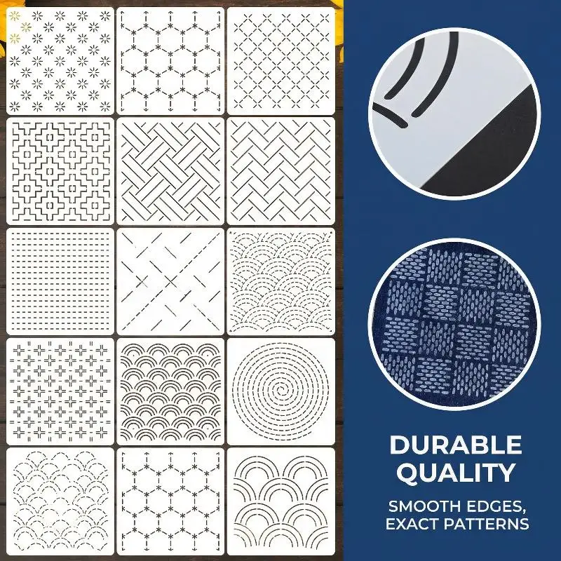 Sashiko Embroidery Stencil Kit Reusable Template Set for Handicraft Quilt Making DIY Sewing Patchwork Decoration Crafts 4