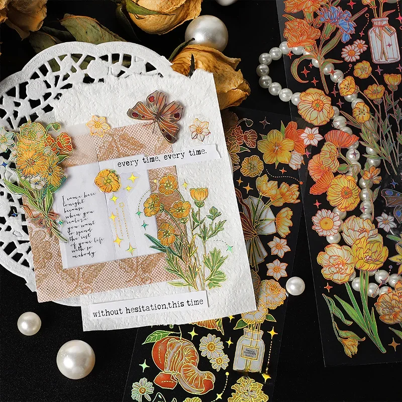 3 Pcs Bronzing Flowers Stickers Aesthetic Diy Scrapbooking Journal Deco Album Deco DIY Diary Stationery cartoon stickers,decorative stickers,self adhesive stickers,custom stickers,stationery stickers,anime stickers,paper stickers,adhesive stickers,decorative labels stickers,animal stickers