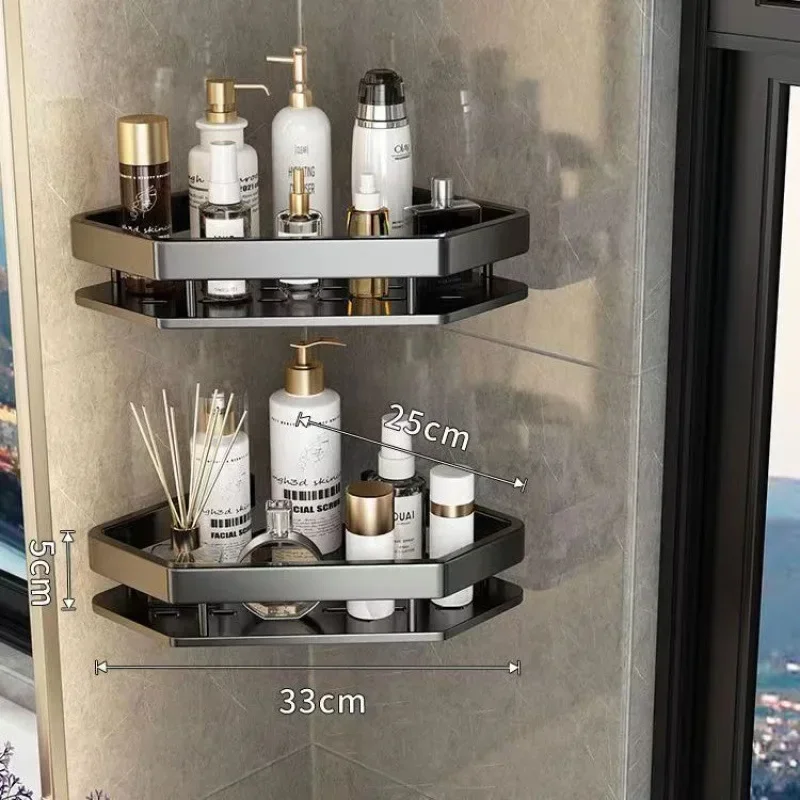 Punch-free Corner Rack Bathroom Shelf Shelves Wall Mounted Shower Storage Aluminum Holder Bathroom Kitchen Organizer Accessorie 6