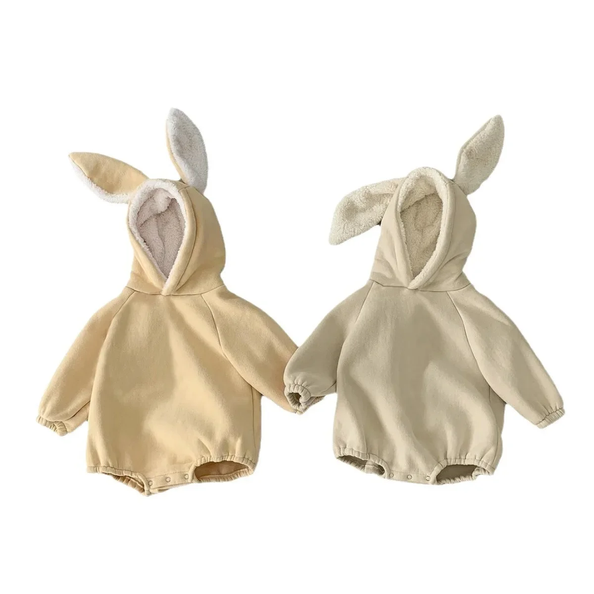 Fleece-Lined Baby Rabbit Ear Rompers Autumn/Winter Cotton Outdoor Overalls For Boys And Girls Aged 1 Year Infant Footwear