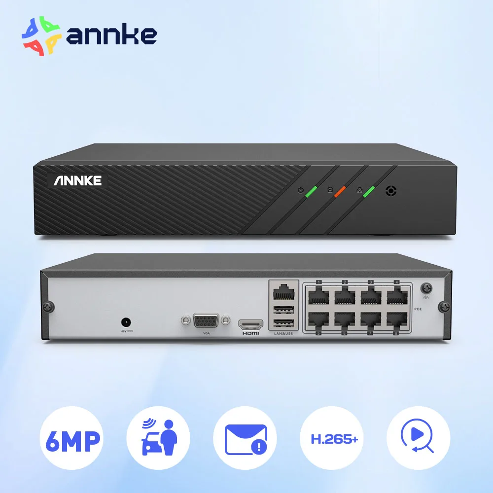 Annke 8CH 6MP Poe Video Recorder H.265 + Nvr Voor Hd Poe 2MP 3MP 4MP 5MP 6MP Ip Poe Camera home Surveillance Security System Kit