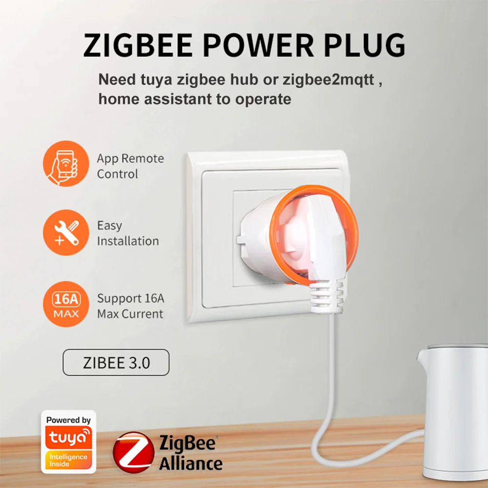 Tuya ZigBee 3.0 16A EU Plug Smart Home 3680W Power Monitor Timer Meter Compatiab