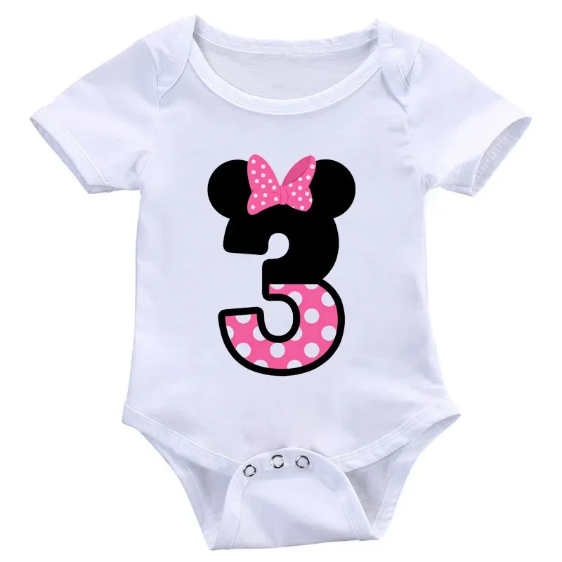 Baby Rompers Letter Bow Cute Mickey Minnie Number 1-9 Print Baby Boy Girl Clothes Children Funny Rompers Infant Jumpsuit Ropa Bebe Playsuit