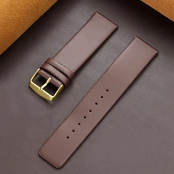 Elegant Genuine Leather Watchband - Premium Business Strap for Men & Women, Multiple Sizes and Colors Available (Brown - Gold)