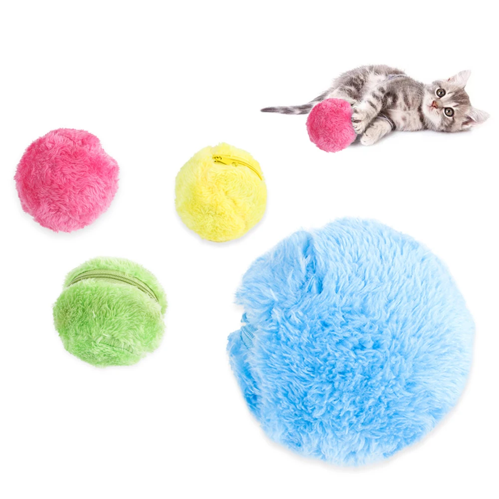 3-15pcs Cat Toy Rolling Ball Battery Powered Pet Electric Magic Roller Toy Activation Ball Dog Cat Interactive Chew Plush Toys