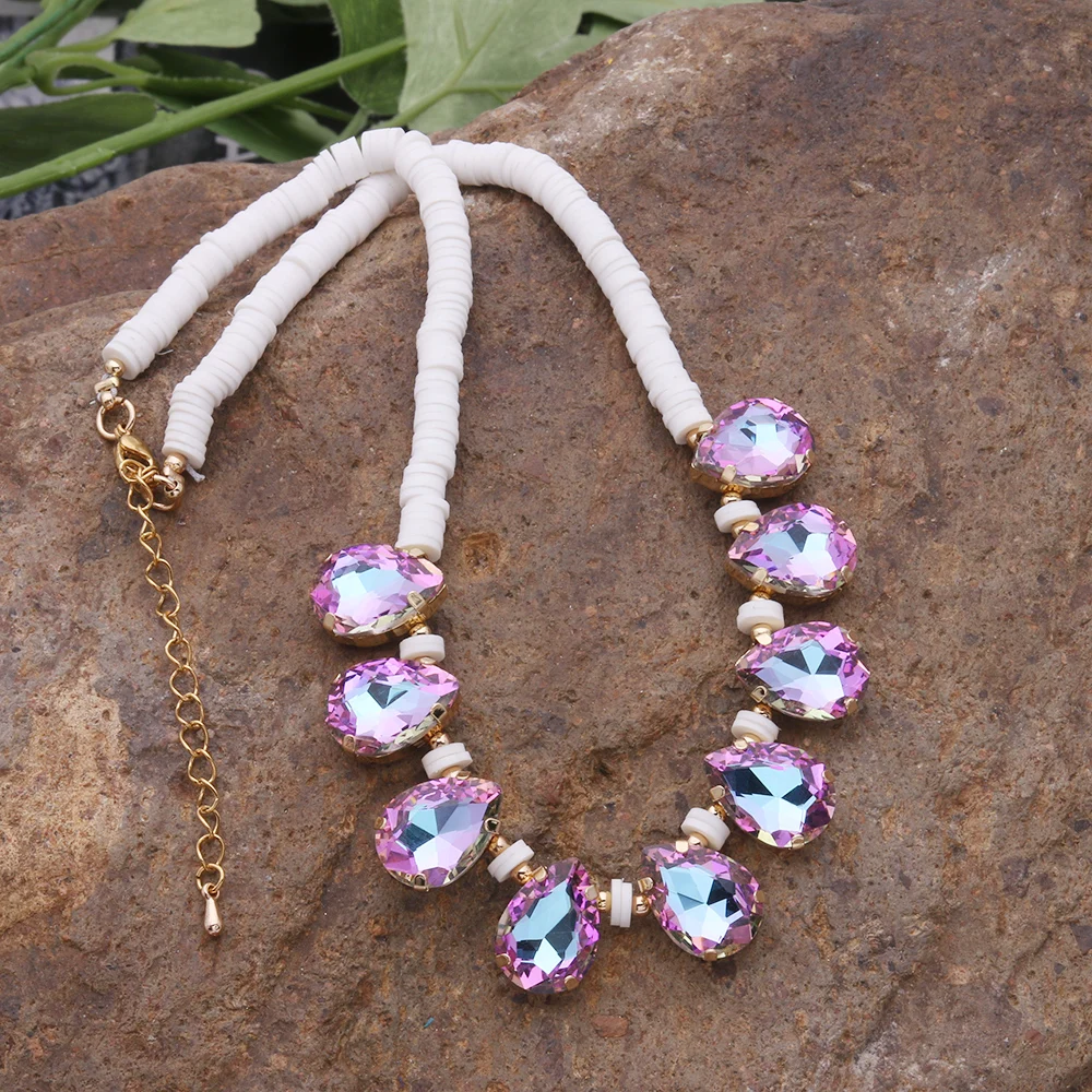 

Glass Soft Clay Chokers Necklaces Dazzling Colors Summer Bohemian Fluorescent Bracelets For Women Nationality Jewelry Gift