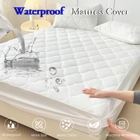 Waterproof Throw Mattress Cover Bed Fitted Sheet Mattress Bedspread Protector Pads Single/Double/King/Queen Full Size Gray/White 1
